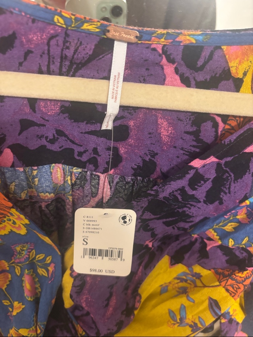 Free People Multicolor Floral Tie-Front Crop Top in Yellow, Purple, Blue - Picture 2 of 5